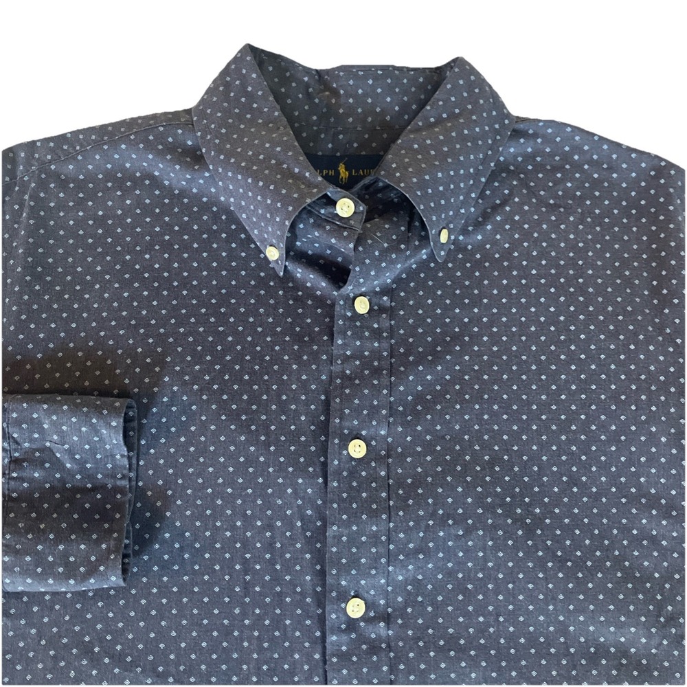 Ralph Lauren Large Blue Geometric Print Long‎ Sleeve Cotton Dress Shirt